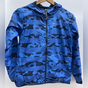 Columbia Blue and Black Camo Kids Reversible Jacket With Hood